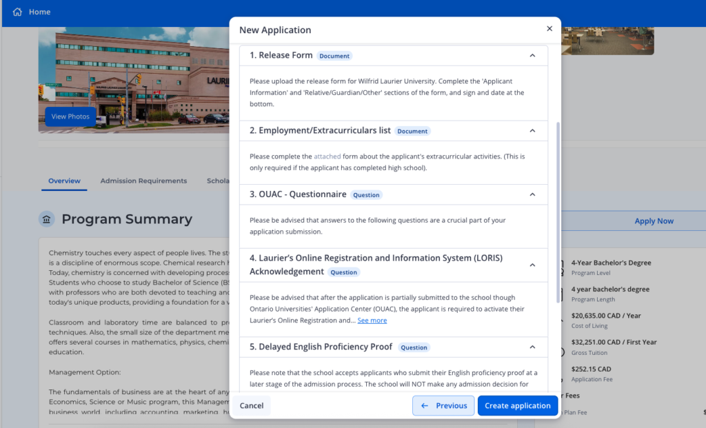 Une liste des exigences à s'appliquer à un programme sur la plate-forme Applyboard.